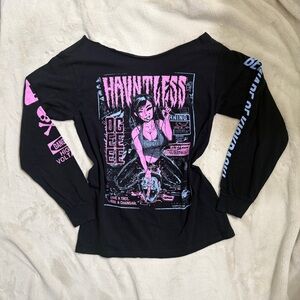 hauntless deegee long sleeve shirt with pink and blue graphic elements